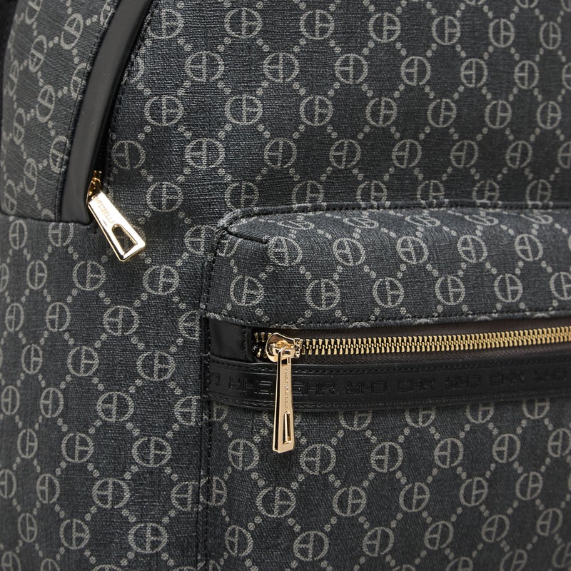 CHRISBELLA Monogram Print Backpack with Adjustable Straps and Zip Closure - 30x19x36 cms - Image 5